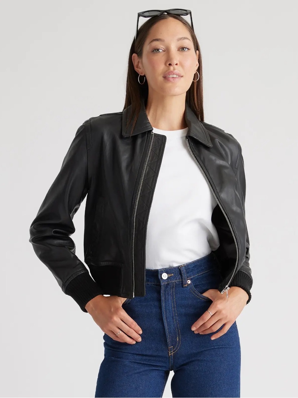 NWOT Quince 100% Washed Leather Bomber Jacket